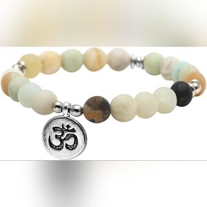 Sage Green, Cream, & Multicolored Beaded Bracelet with Om Charm